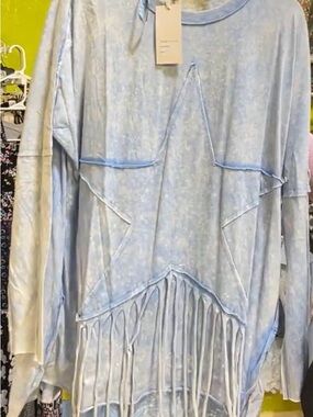 Blue Velvet Boutique Blue Star Fringe Oversized Top XL